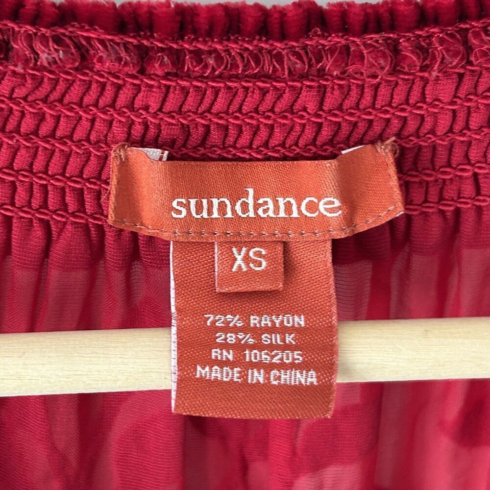 Sundance Velvet Burnout Top Size XS Red Floral Print Tassel Tie Peasant Holidays - Picture 6 of 6